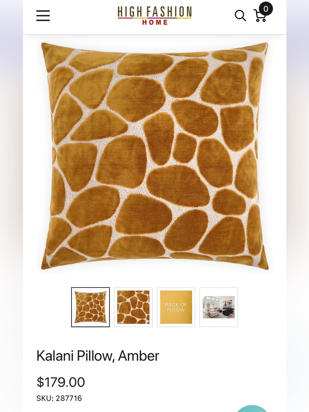 Kalani Amber Giraffe Velvet Throw Pillow